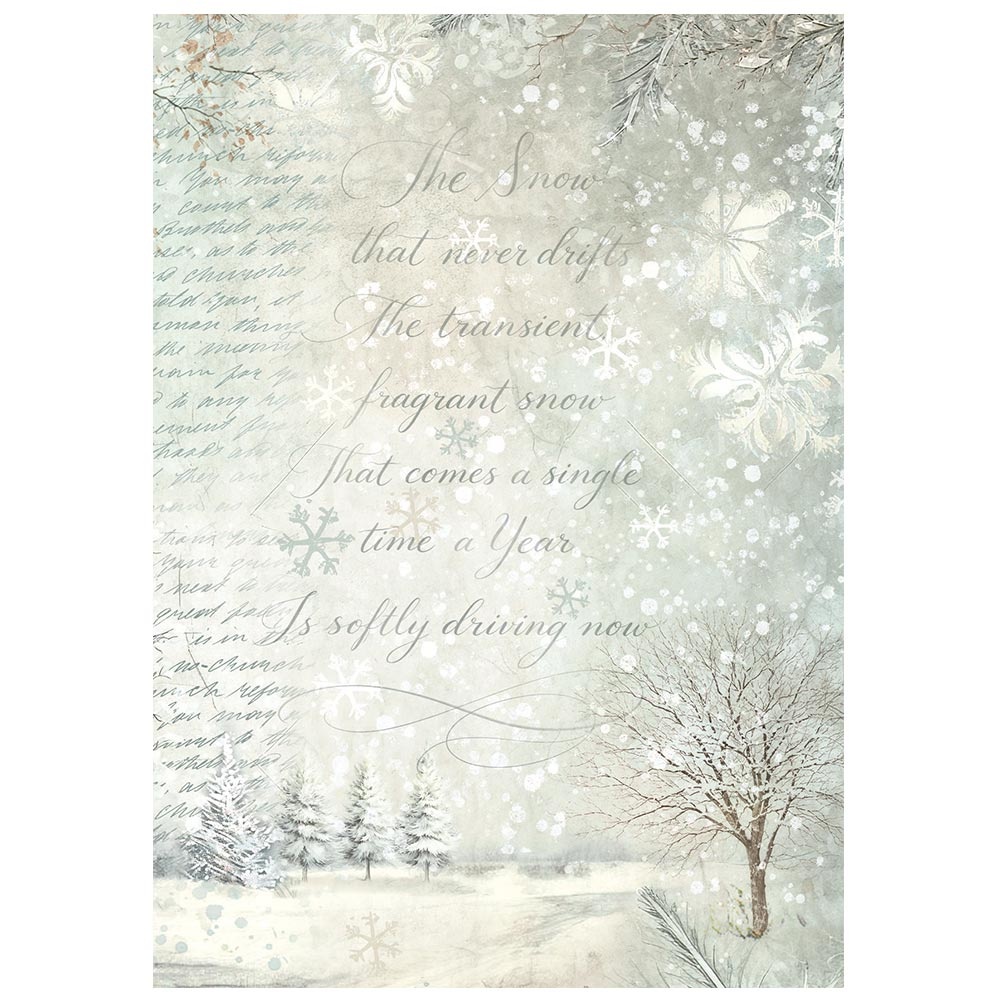 Stamperia Printed 8 Rice paper A6 backgrounds selection for Art and Craft - White Christmas