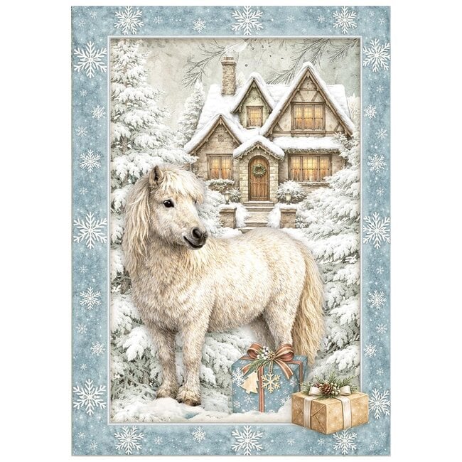 Stamperia Printed Mini Rice paper A6 8 sheets for Art and Craft - White Christmas