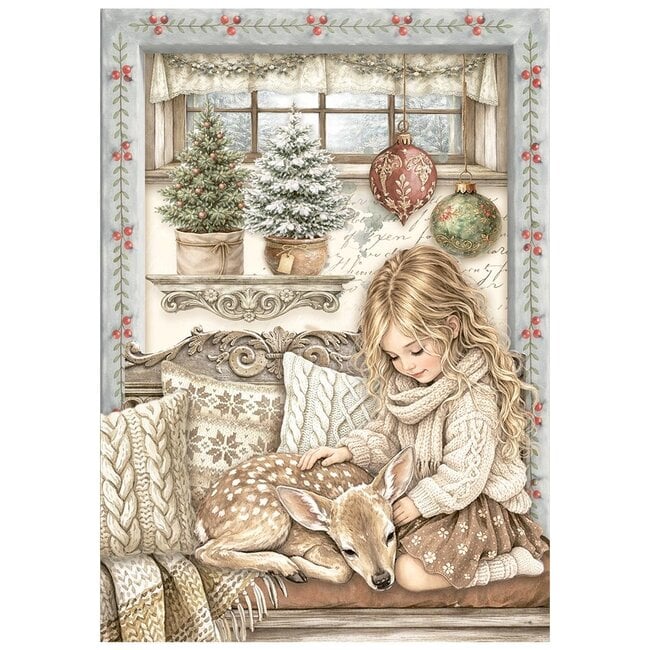 Stamperia Printed Mini Rice paper A6 8 sheets for Art and Craft - White Christmas