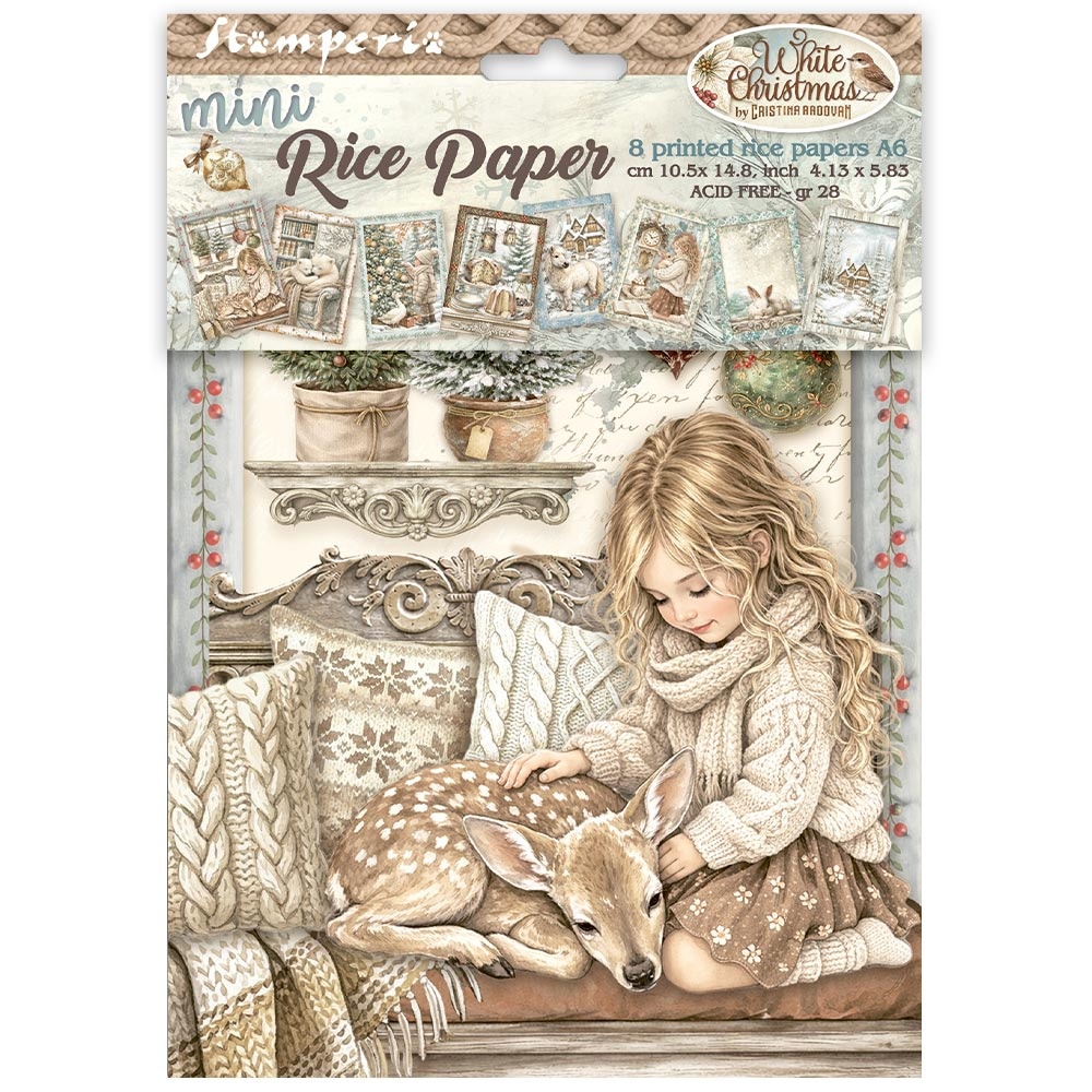 Stamperia Printed Mini Rice paper A6 8 sheets for Art and Craft - White Christmas