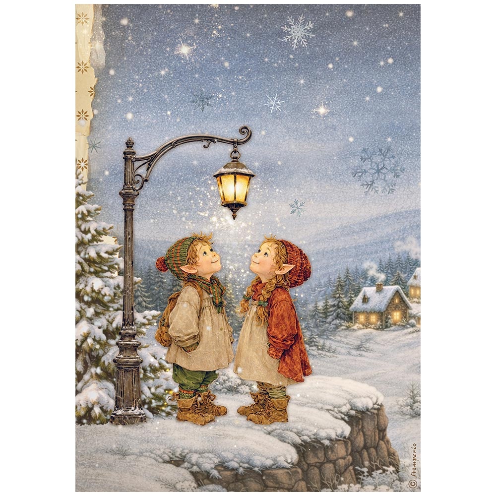 Stamperia Printed A4 Rice paper for Art and Craft - Silent Night street lamp