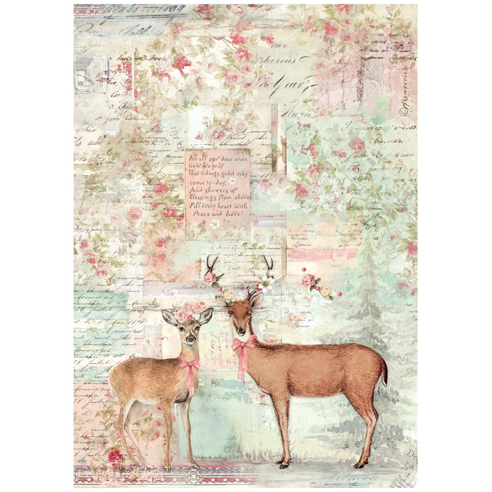 Stamperia Printed A4 Rice paper for Art and Craft - Winter Magic deer