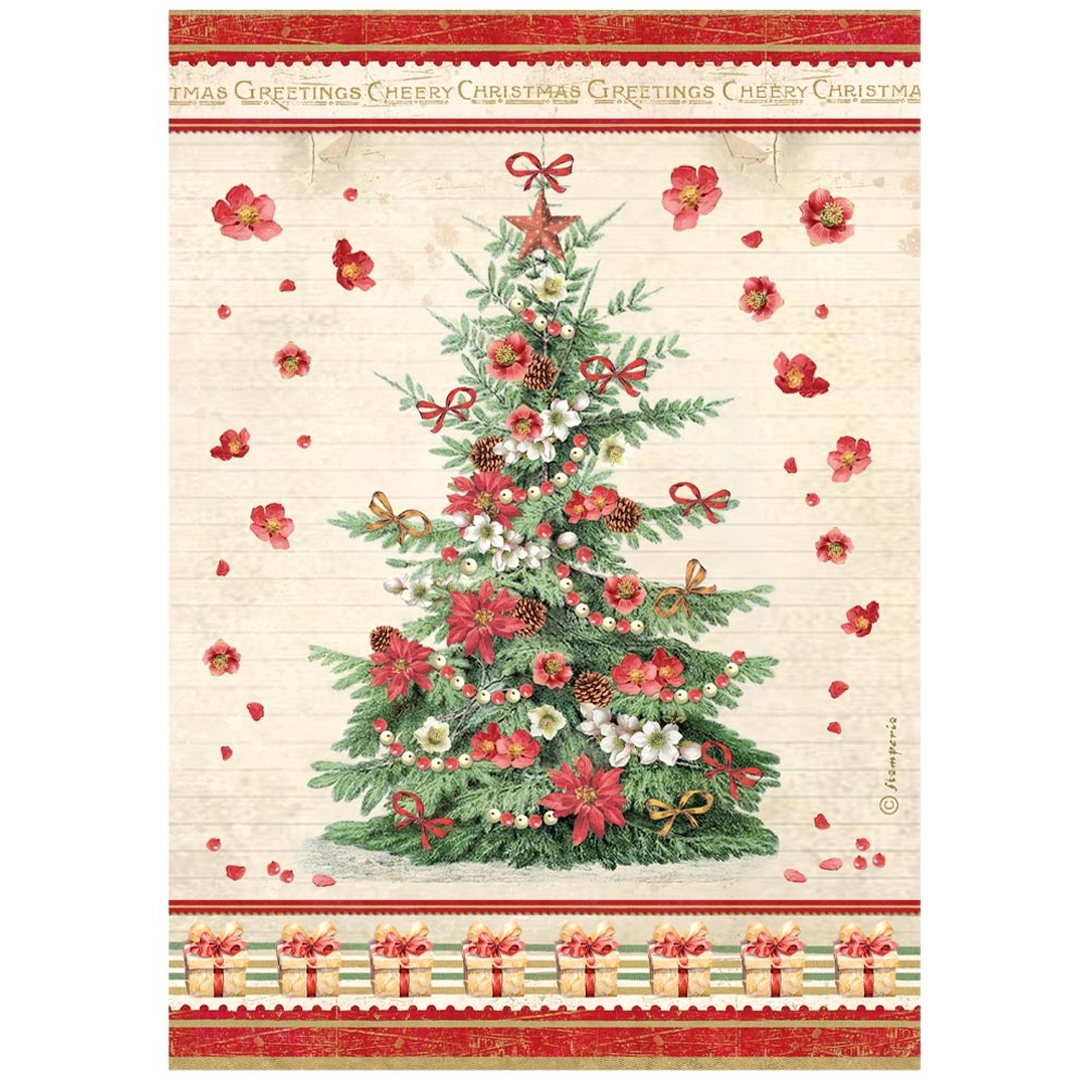 Stamperia Printed A4 Rice paper for Art and Craft - Classic Christmas tree