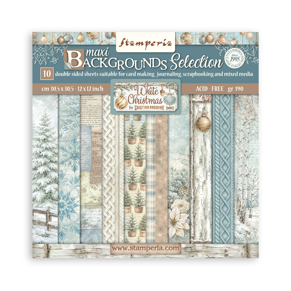 Stamperia Scrapbooking Printed Pad for Art and Craft 10 sheets cm 30,5x30,5 (12"x12") Backgrounds - White Christmas