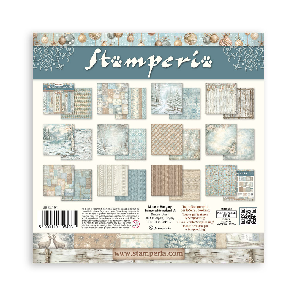 Stamperia Scrapbooking Printed Pad for Art and Craft 10 sheets cm 30,5x30,5 (12"x12") Backgrounds - White Christmas