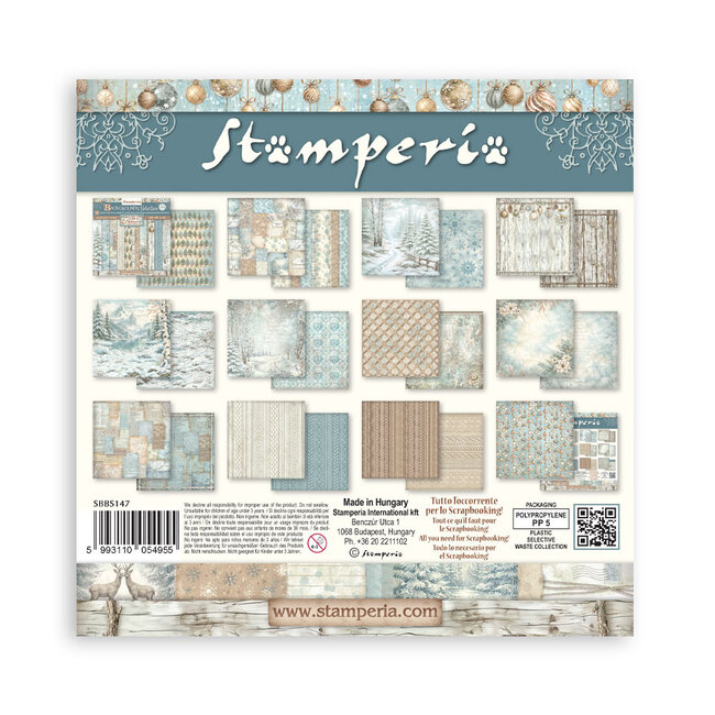 Stamperia Scrapbooking Printed Pad for Art and Craft 10 sheets cm 20,3X20,3 (8"X8") Backgrounds - White Christmas