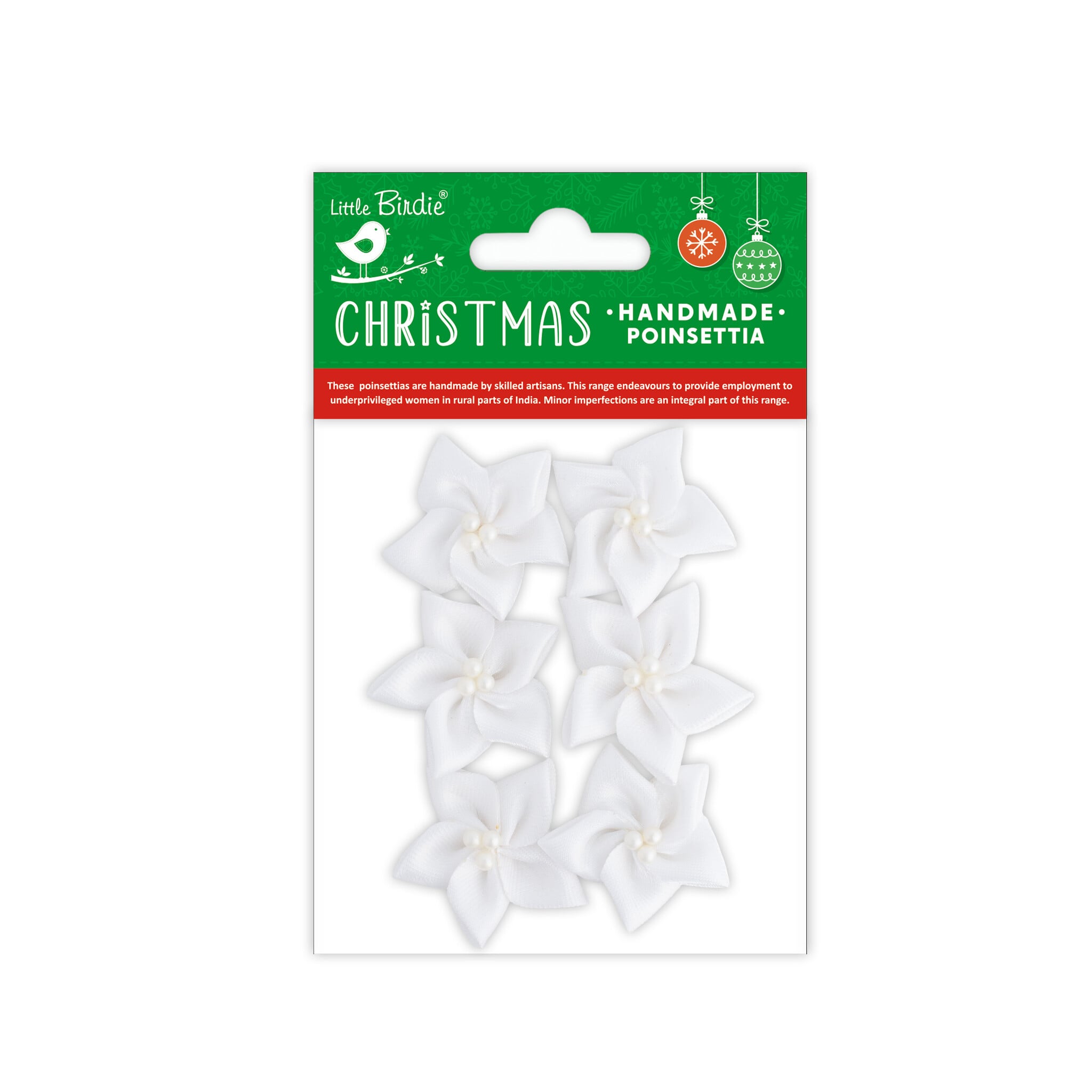 Little Birdie Handgemaakte Satijnen Stoffen Bloemen Skylar - White 6pc
