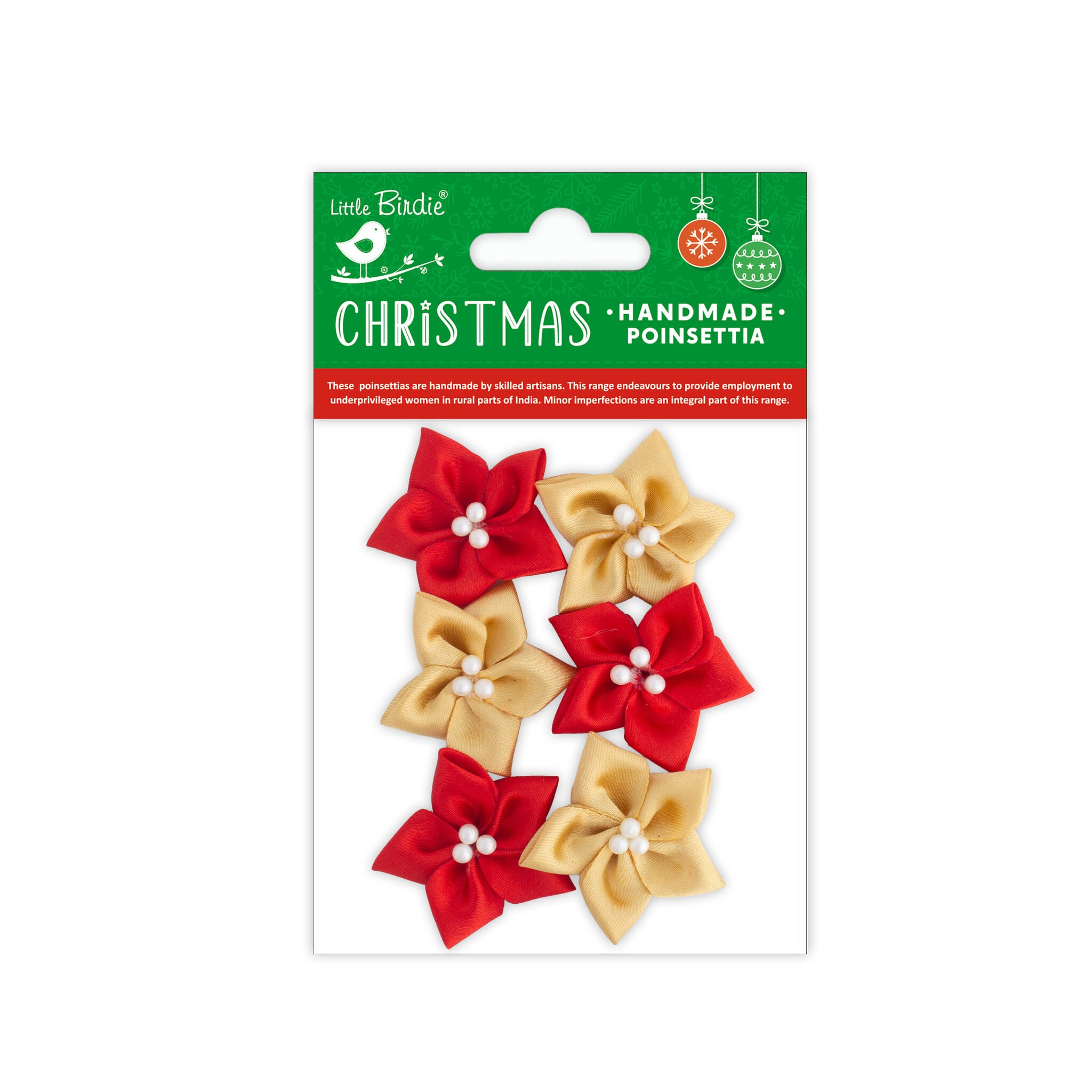Little Birdie Handgemaakte Satijnen Stoffen Bloemen Skylar - Rood-Goud 6pc