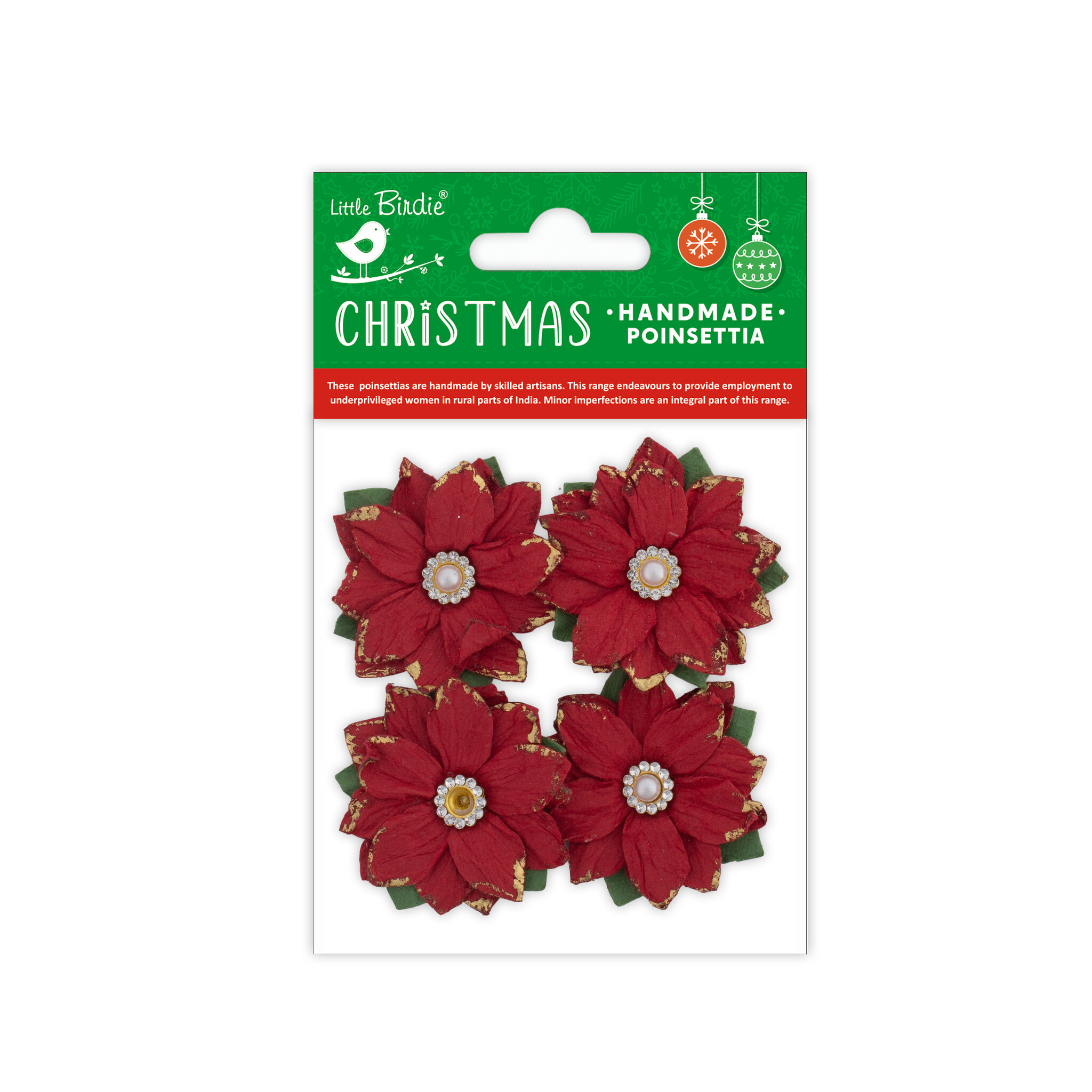 Little Birdie Kerst Handgemaakte Bloemen - Poinsettia Magnificence 4pc
