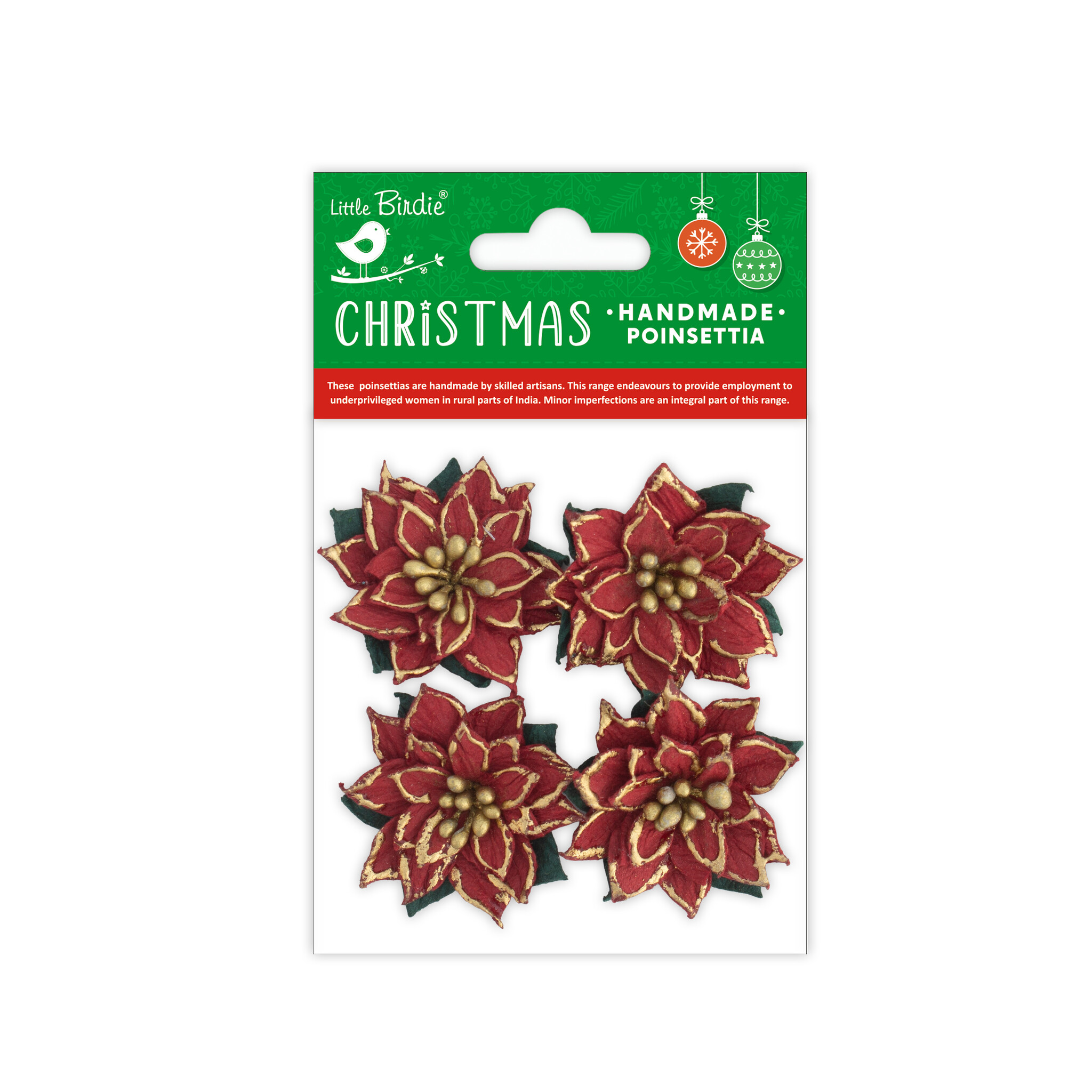 Little Birdie Kerst Handgemaakte Bloemen - Jolly Poinsettia 4pc