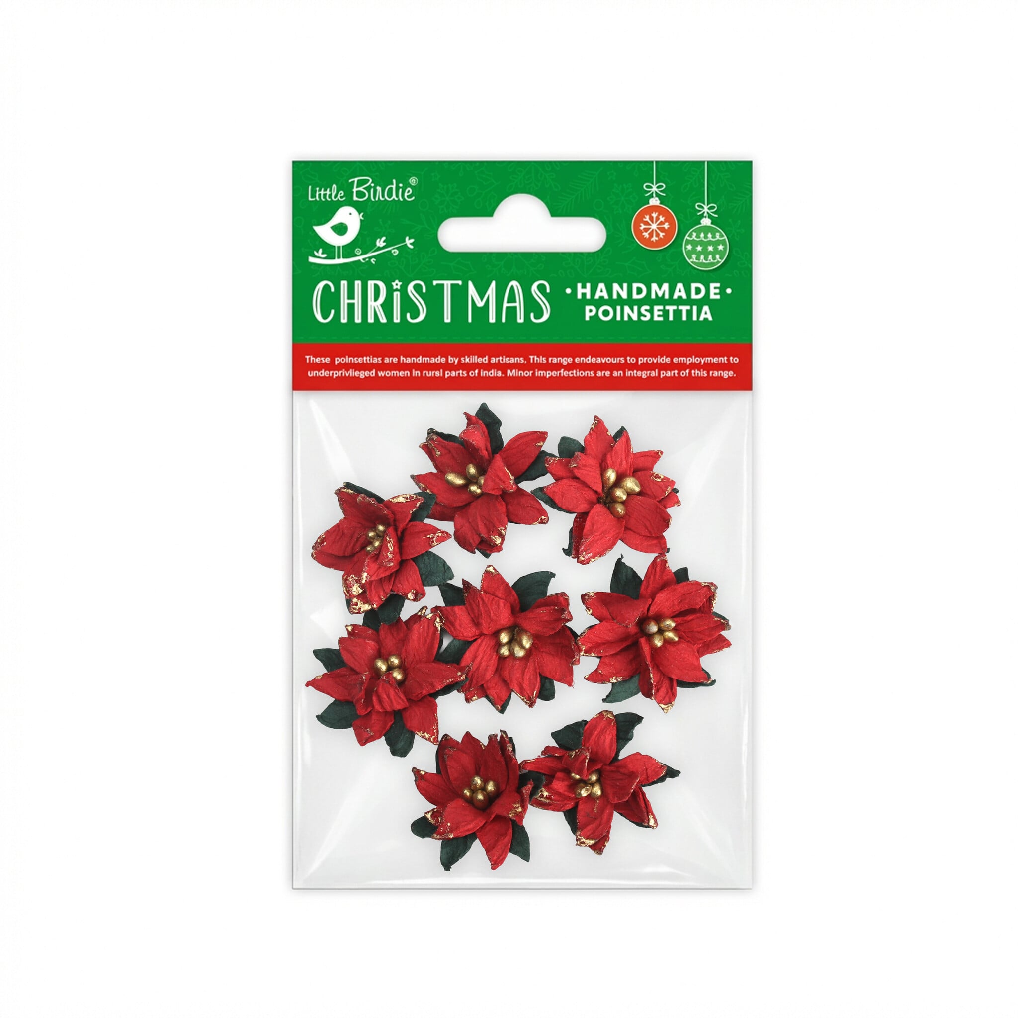 Little Birdie Kerst Handgemaakte Bloemen - Merry Poinsettia 8pc
