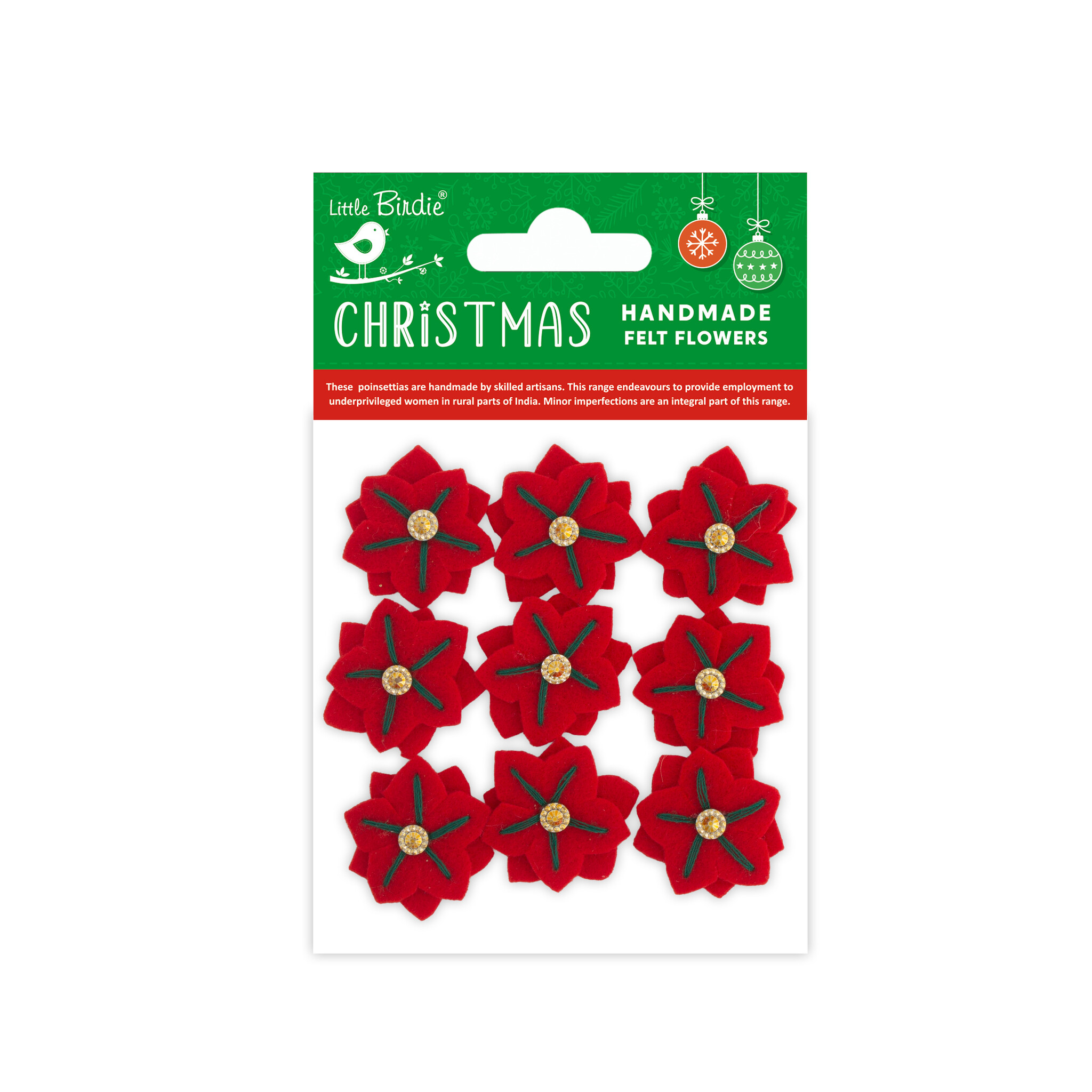 Little Birdie Handgemaakte Vilten Bloemen - Kay Cherry Red 9pc