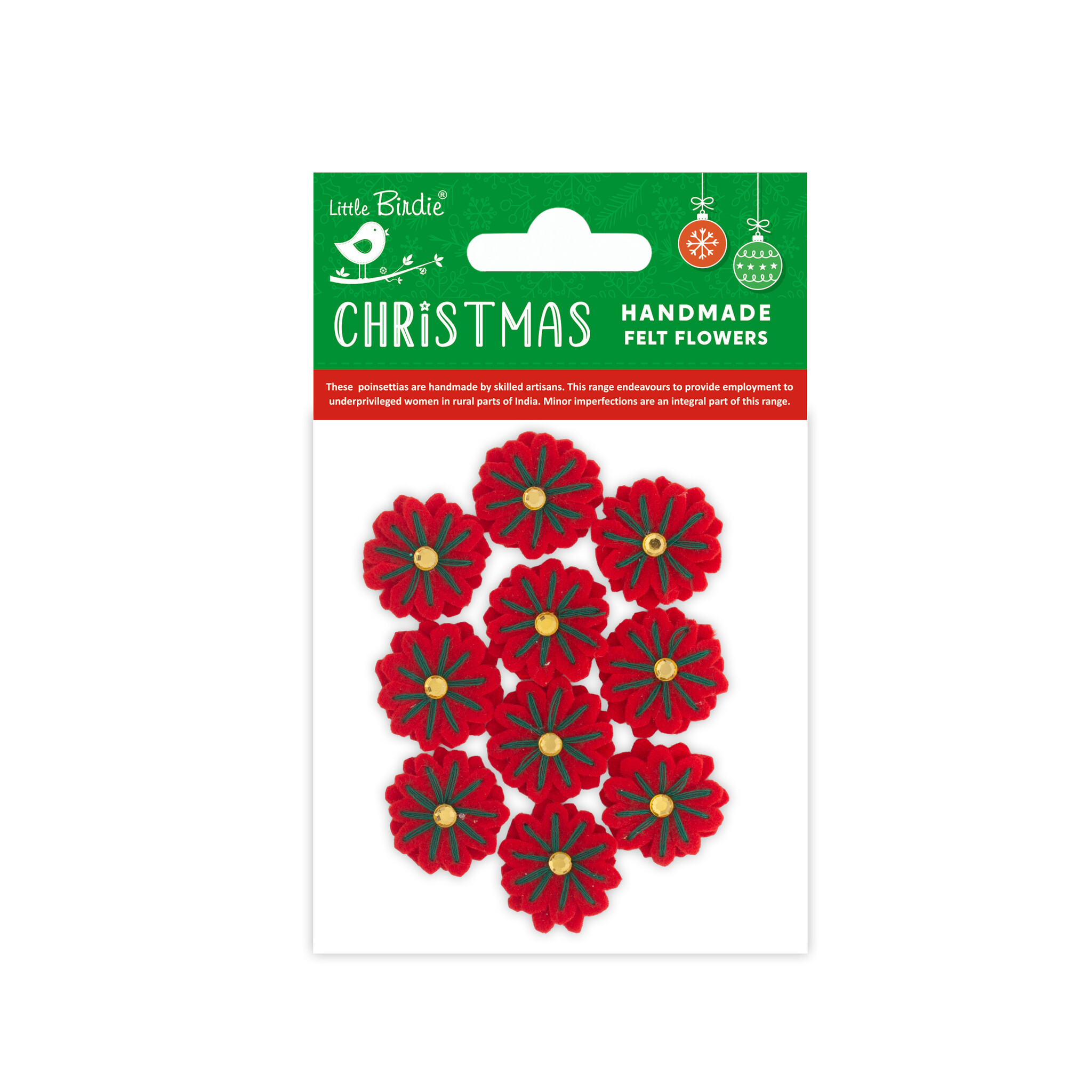 Little Birdie Handgemaakte Vilten Bloemen - Zara Cherry Red 10pc