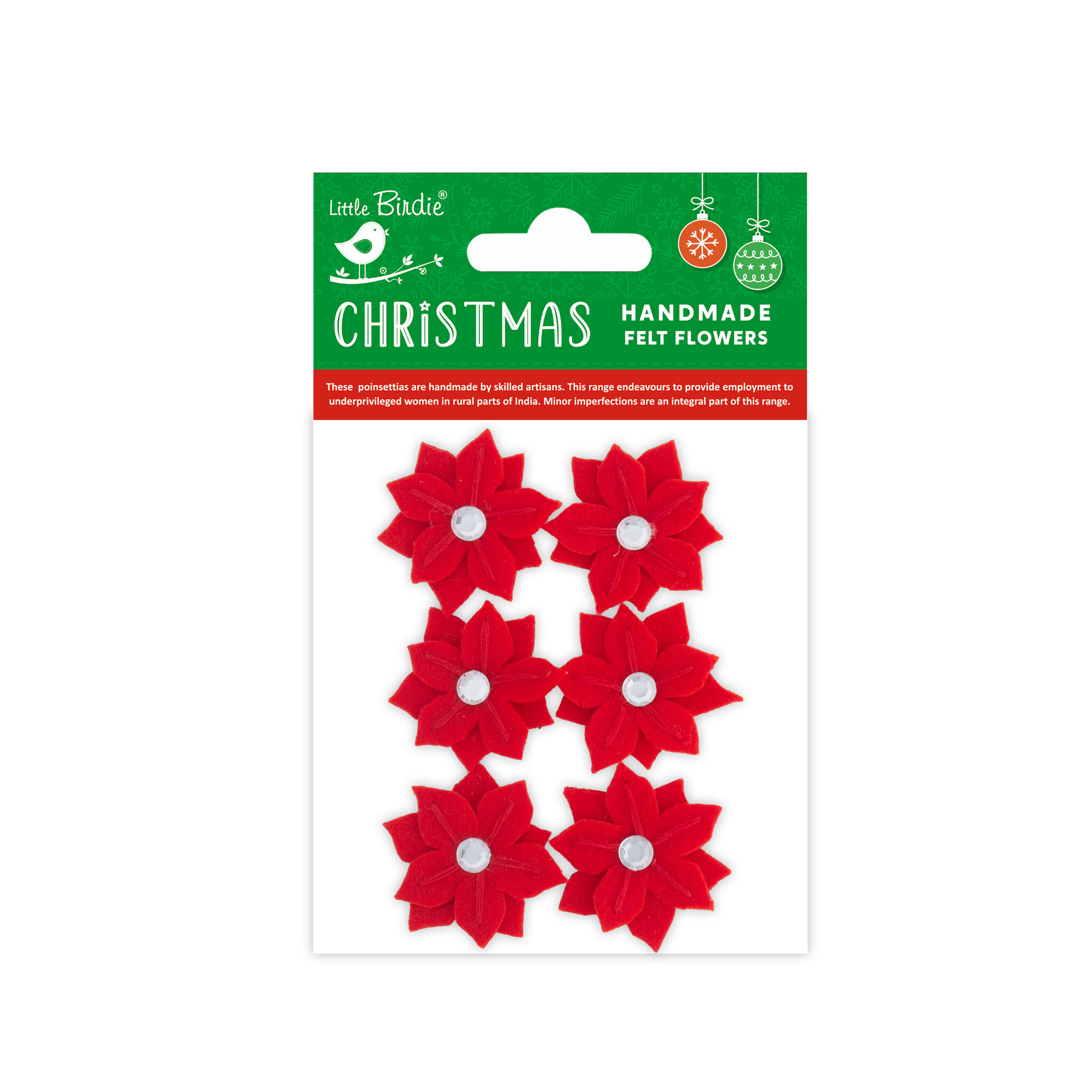 Little Birdie Handgemaakte Vilten Bloemen - Joel Cherry Red 6pc