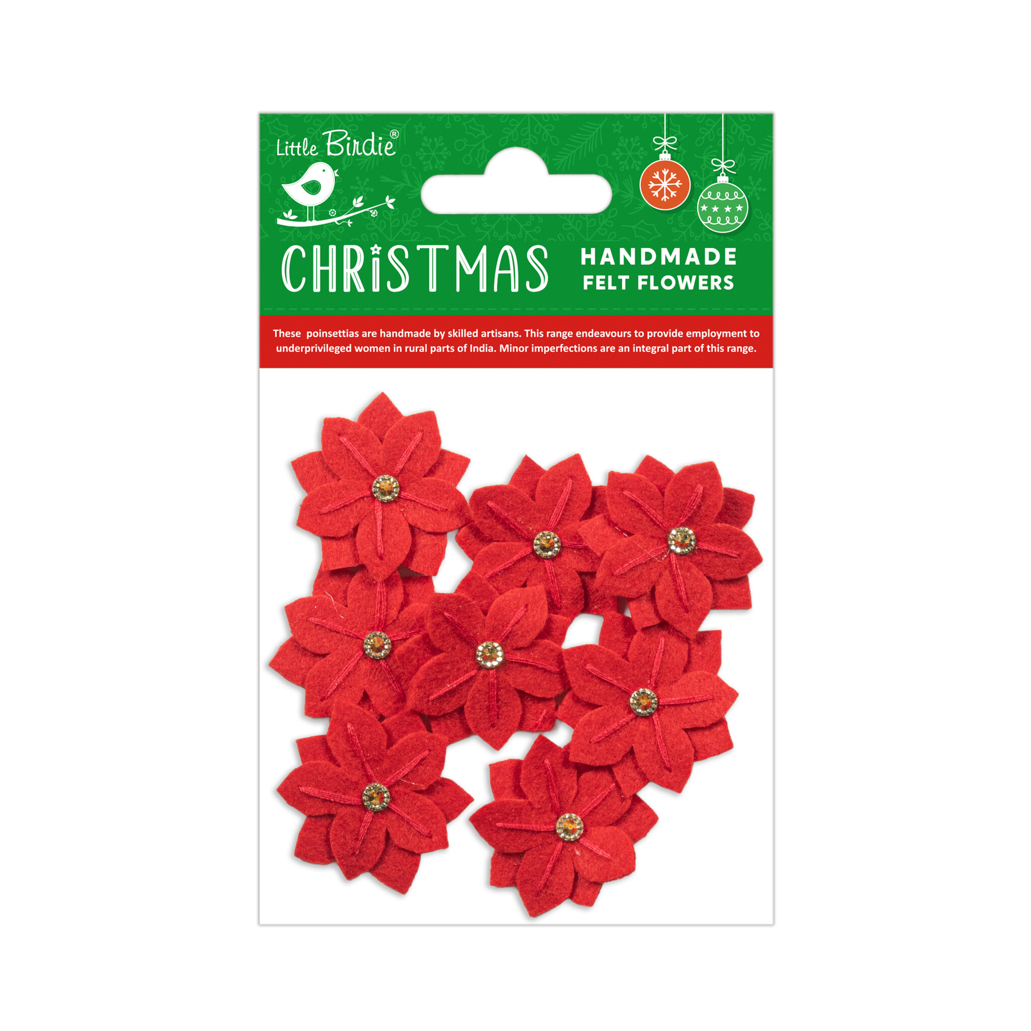 Little Birdie Handgemaakte Vilten Bloemen - Aria Cherry Red 8pc