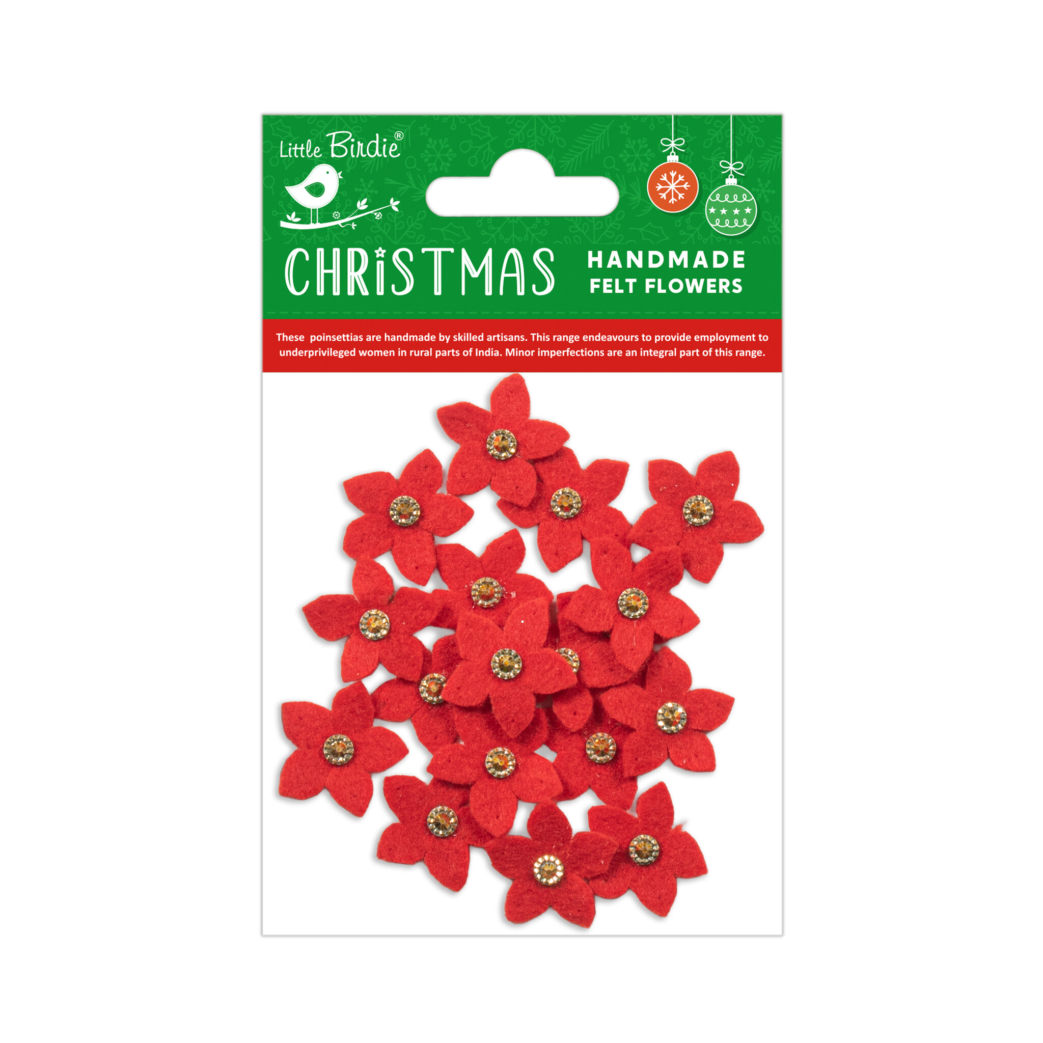 Little Birdie Handgemaakte Vilten Bloemen - Emma Cherry Red 18pc