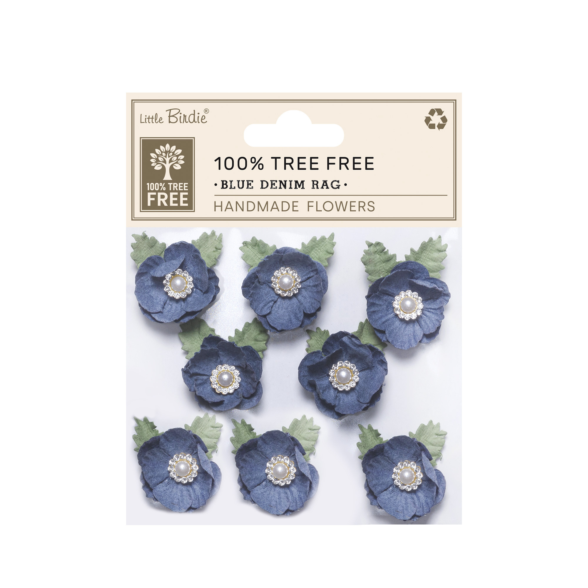 Little Birdie Handgemaakte Bloemen Butter Cup - Blue Denim Rag 8pc