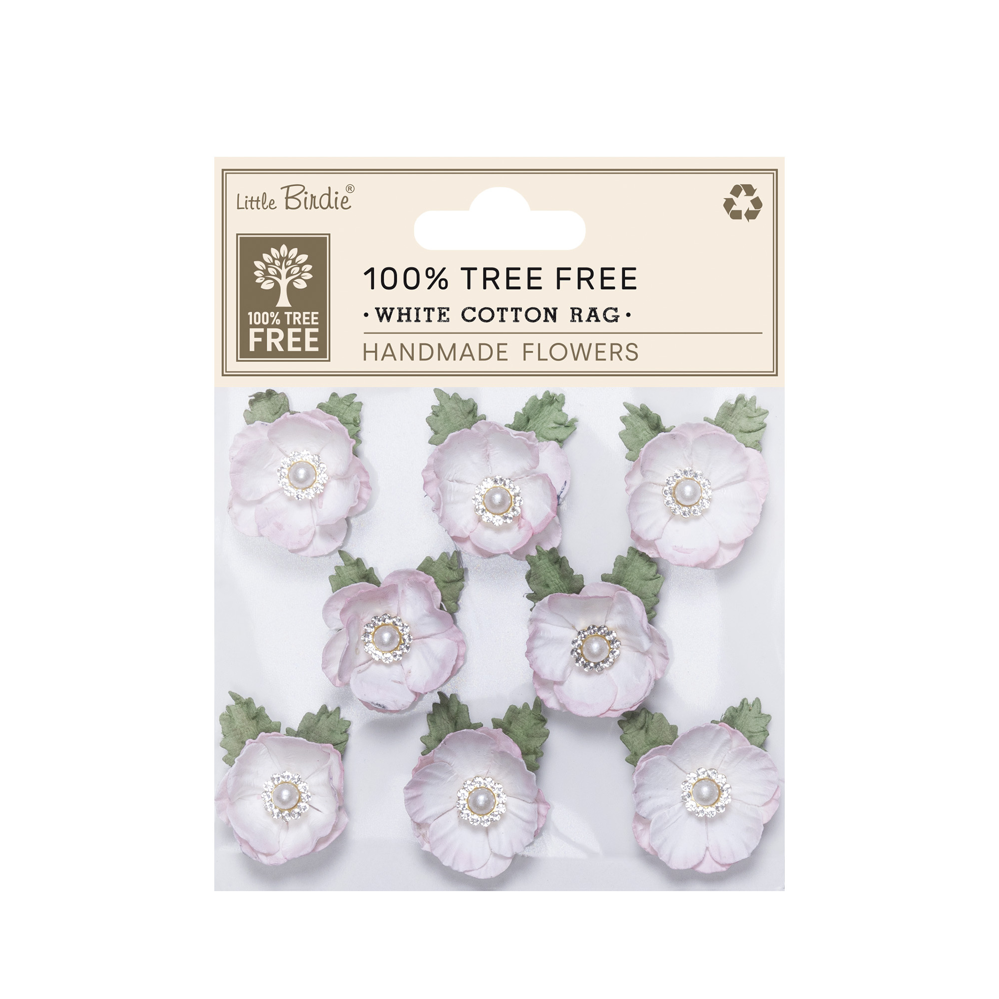 Little Birdie Handgemaakte Bloemen Butter Cup - Wit Cotton Rag 8pc
