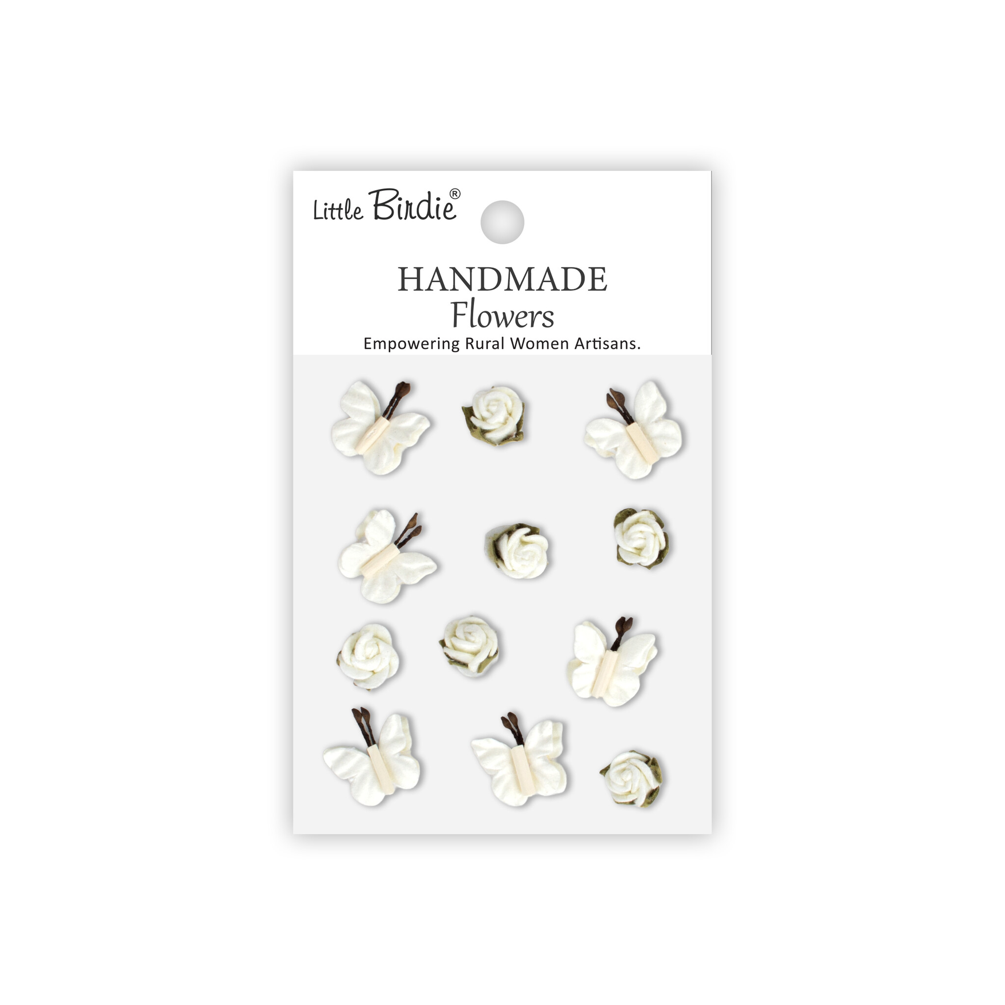 Little Birdie Handgemaakte Bloemen Roses & Butterflies - Ivory Pearl 12pc