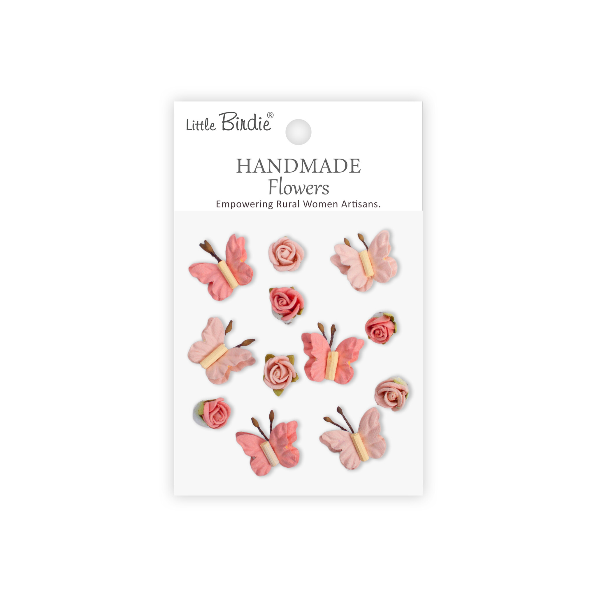 Little Birdie Handgemaakte Bloemen Roses & Butterflies - Pink Passion 12pc