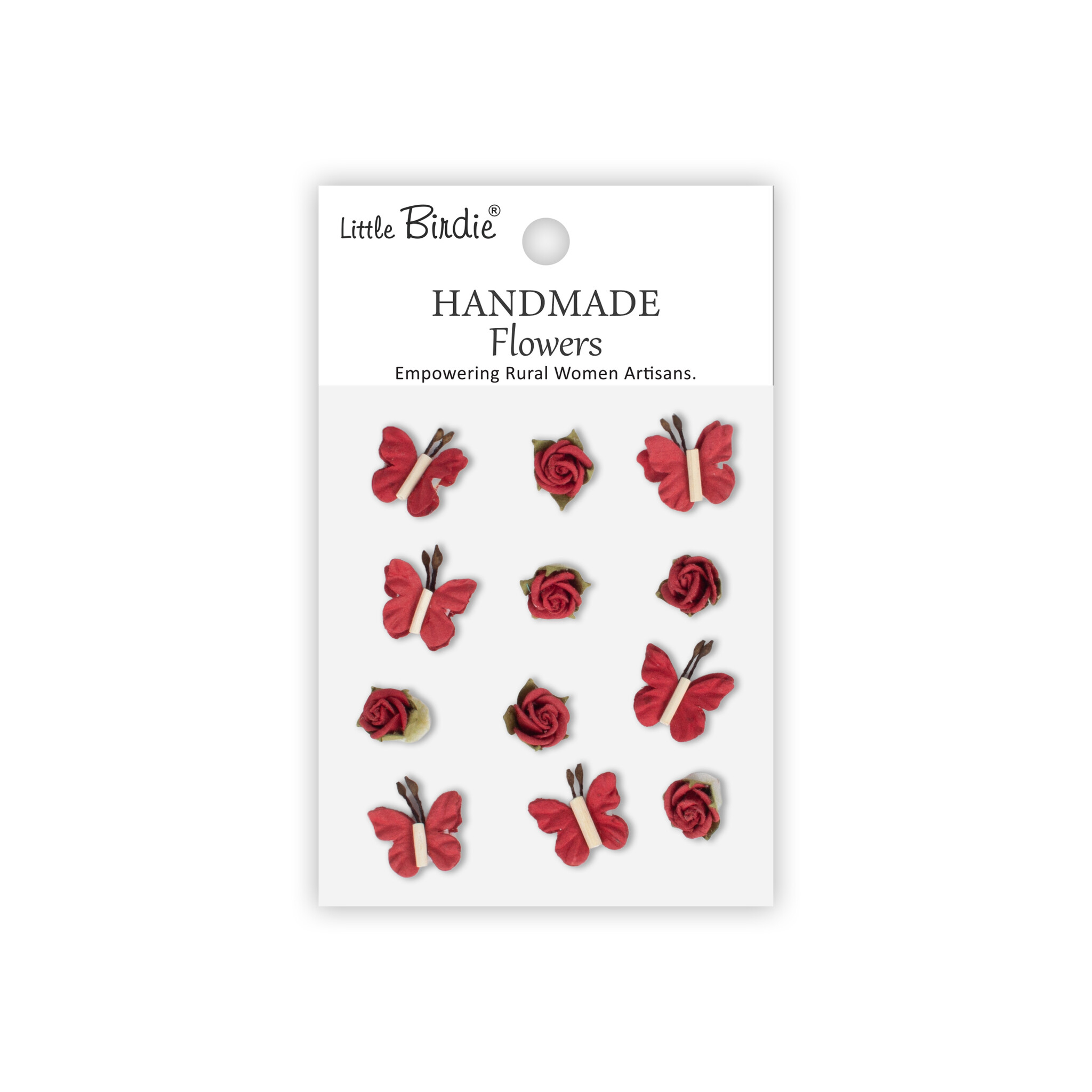 Little Birdie Handgemaakte Bloemen Roses & Butterflies - Cardinal Red 12pc