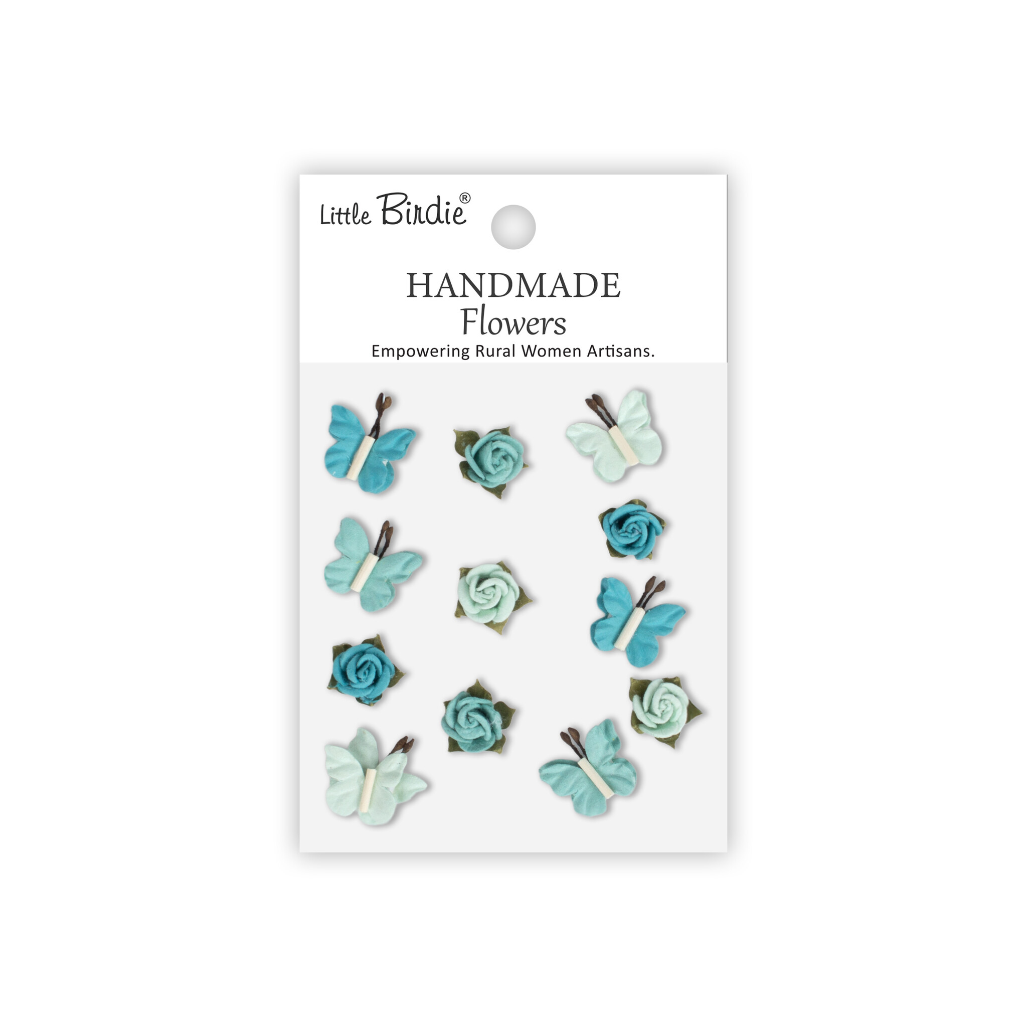 Little Birdie Handgemaakte Bloemen Roses & Butterflies - Misty Sky 12pc