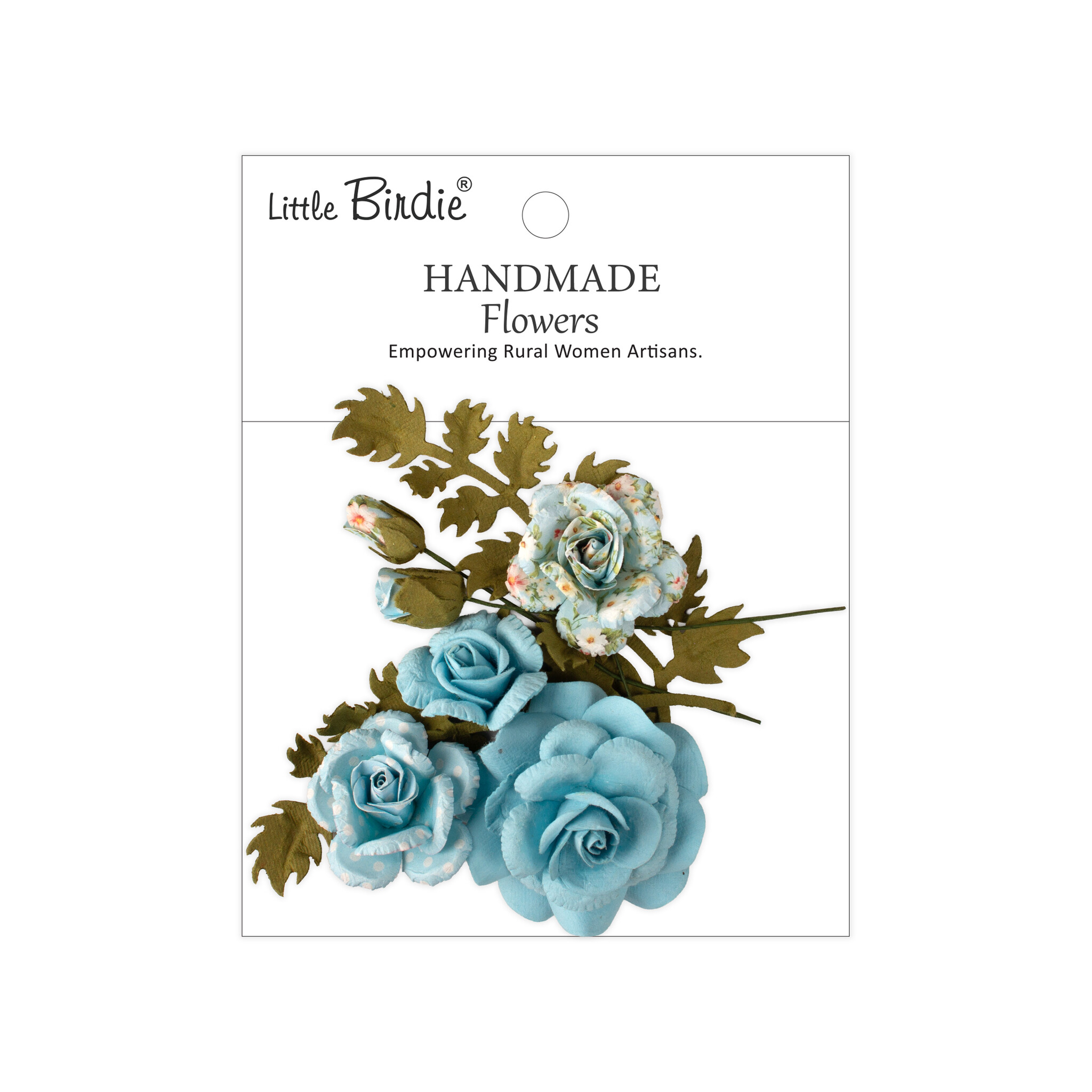 Little Birdie Handgemaakte Bedrukte Papieren Bloemen - Roisin, Blue Symphony 8pc