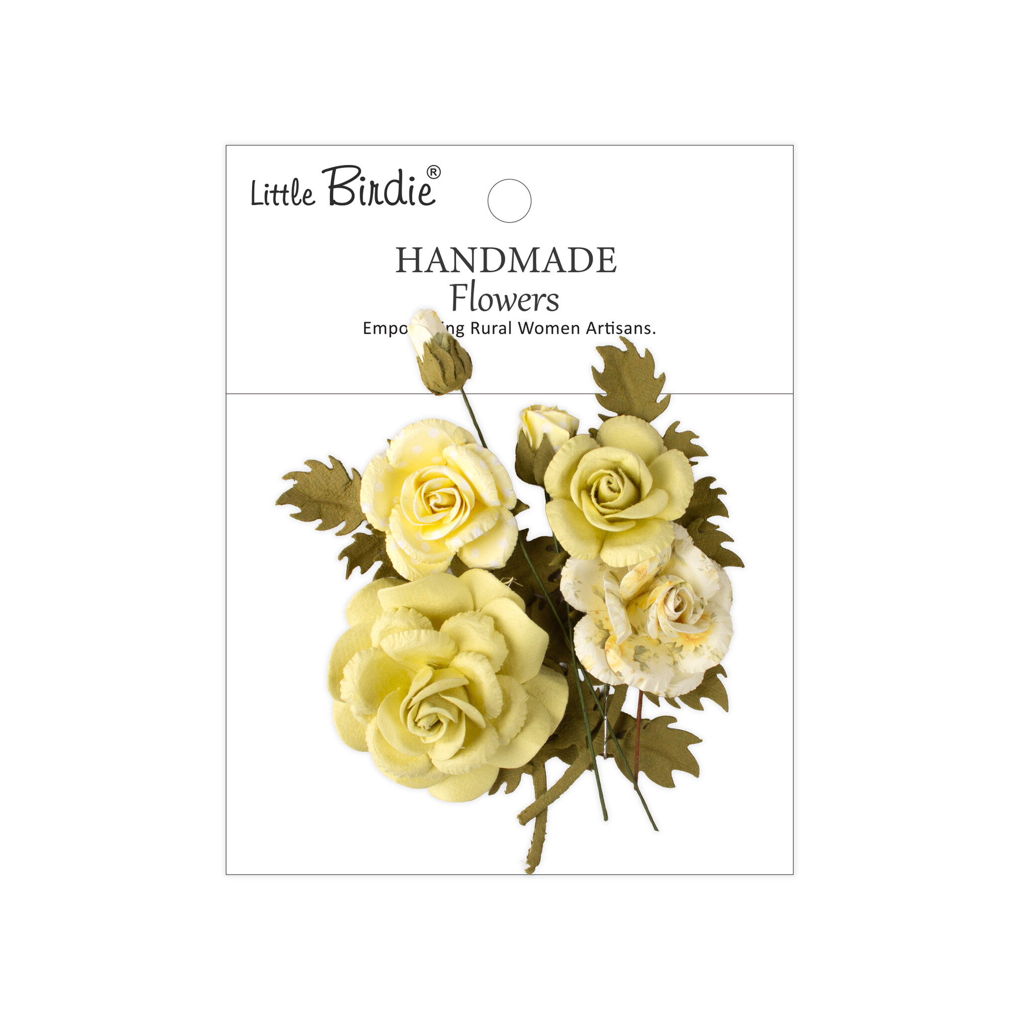 Little Birdie Handgemaakte Bedrukte Papieren Bloemen - Roisin, Yellow Symphony 8pc