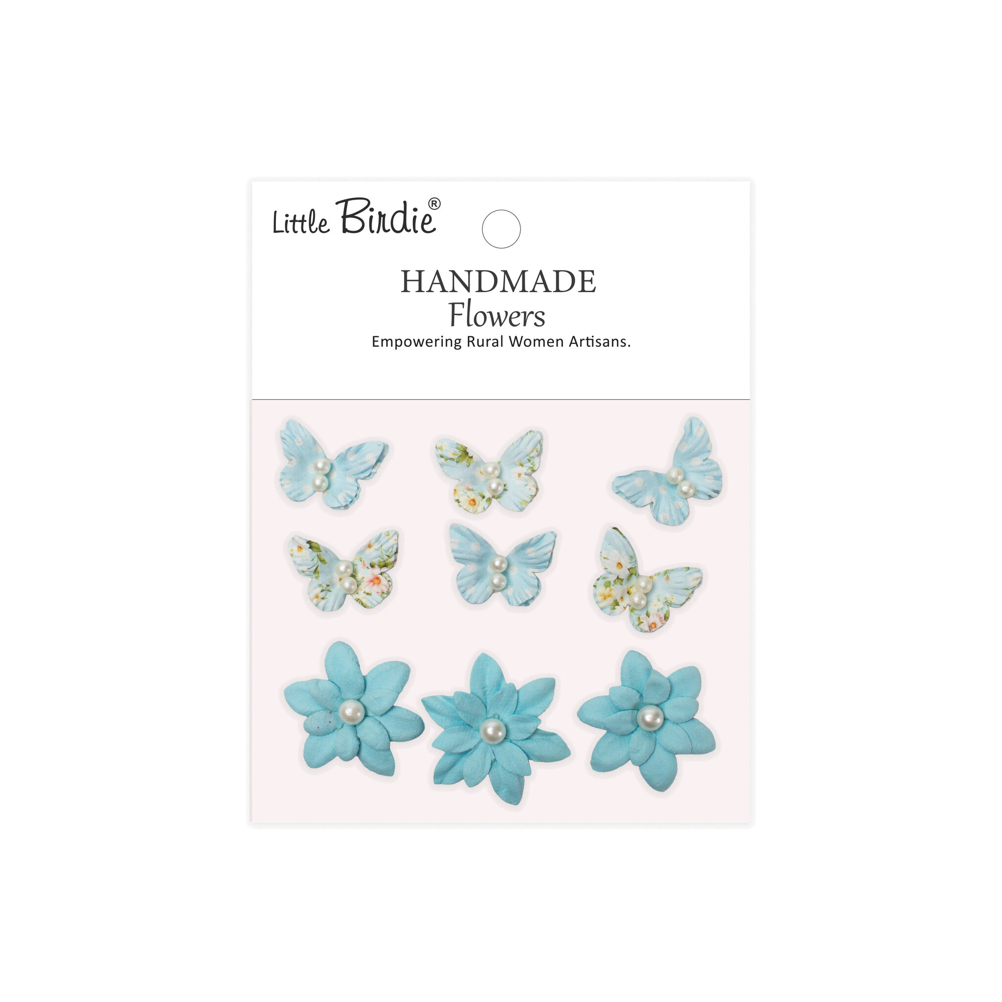 Little Birdie Handgemaakte Bedrukte Papieren Bloemen - Timothy, Blue Symphony 9pc
