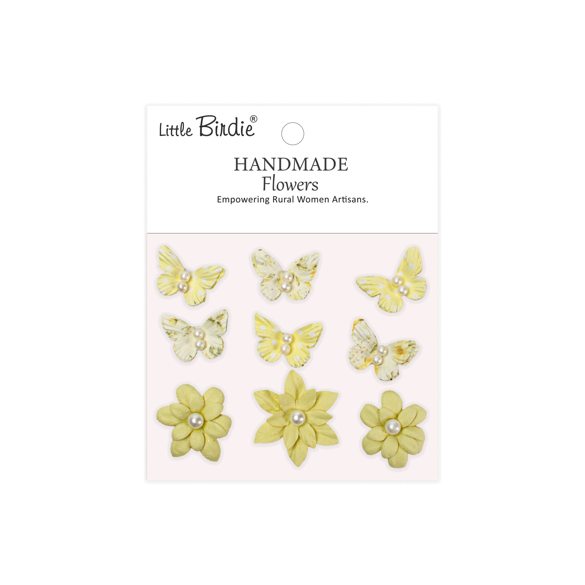 Little Birdie Handgemaakte Bedrukte Papieren Bloemen - Timothy, Yellow symphony 9pc