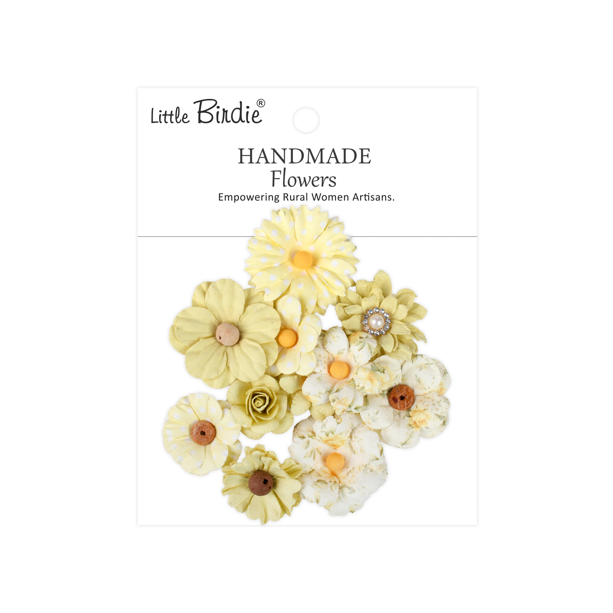 Little Birdie Handgemaakte Bedrukte Papieren Bloemen - Mira, Yellow symphony 11pc