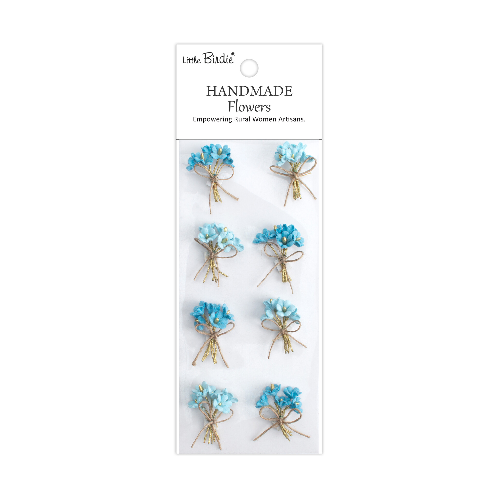 Little Birdie Handgemaakte Bloemen Bouquet - Crystal Blue 8pc