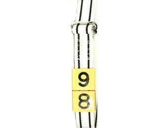 Riem nylon knelgesp 130cm, wit / zwarte strepen