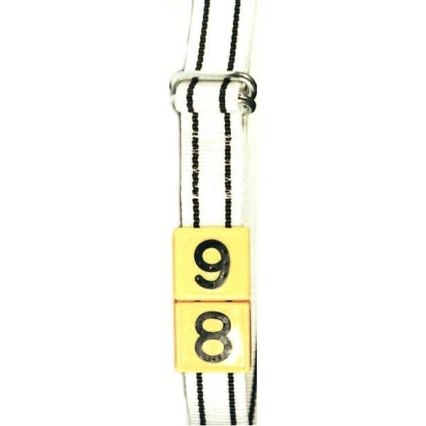 Riem nylon knelgesp 130cm, wit / zwarte strepen