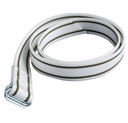 Riem nylon knelgesp 130cm, wit / zwarte strepen