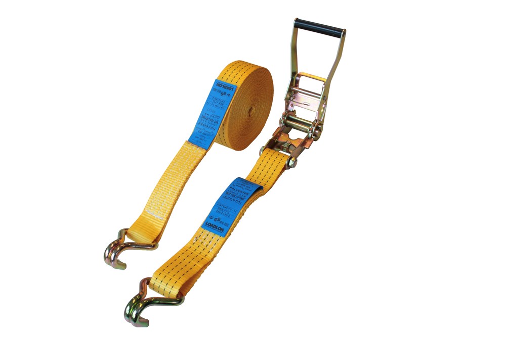 Spanband 50mm 7 meter met ratelgesp en haak geel