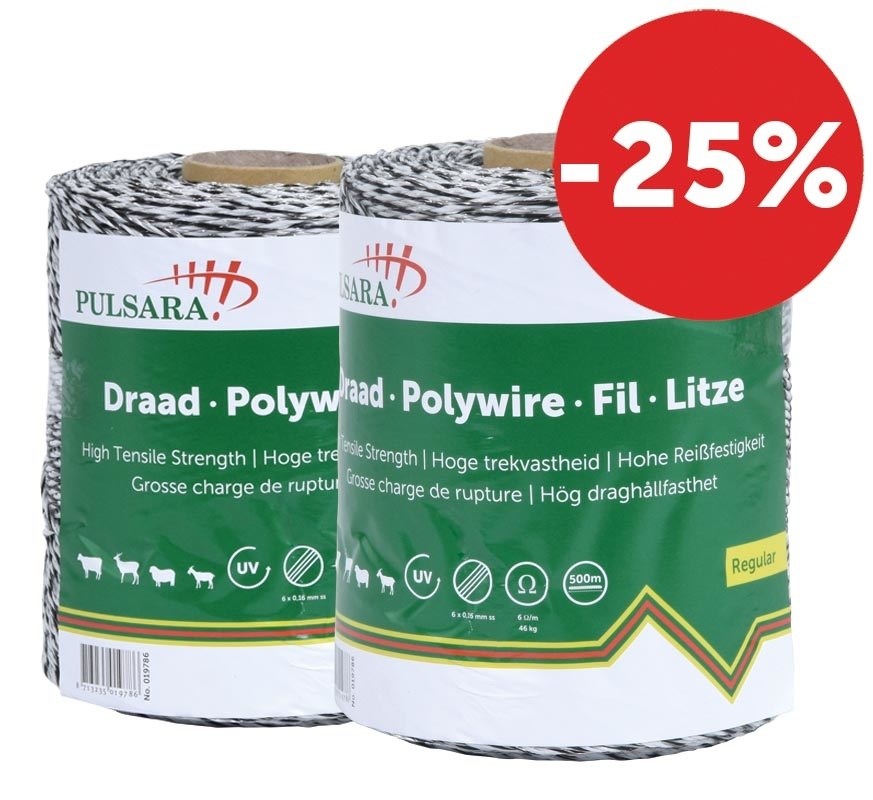 Pulsara duopack Kunststof draad 6 RVS geleiders, Wit 2x500m