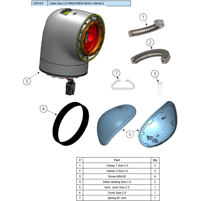 Universal Robots Joint Size 2.5 UR20/UR30 Wrist 1/Wrist 2