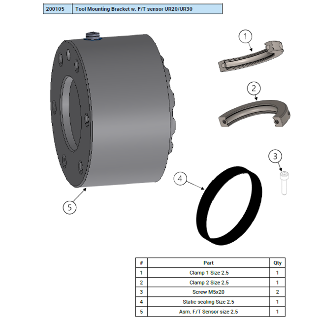 Universal Robots Tool mounting bracket w. F/T sensor UR20/UR30