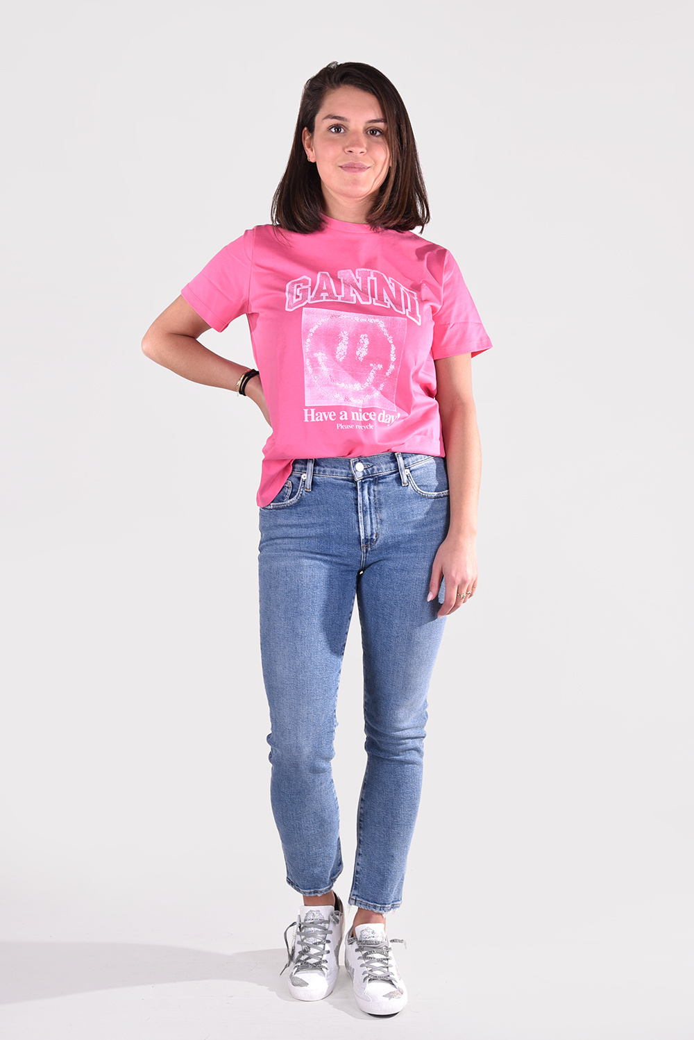 Ganni t-shirt T3072 roze