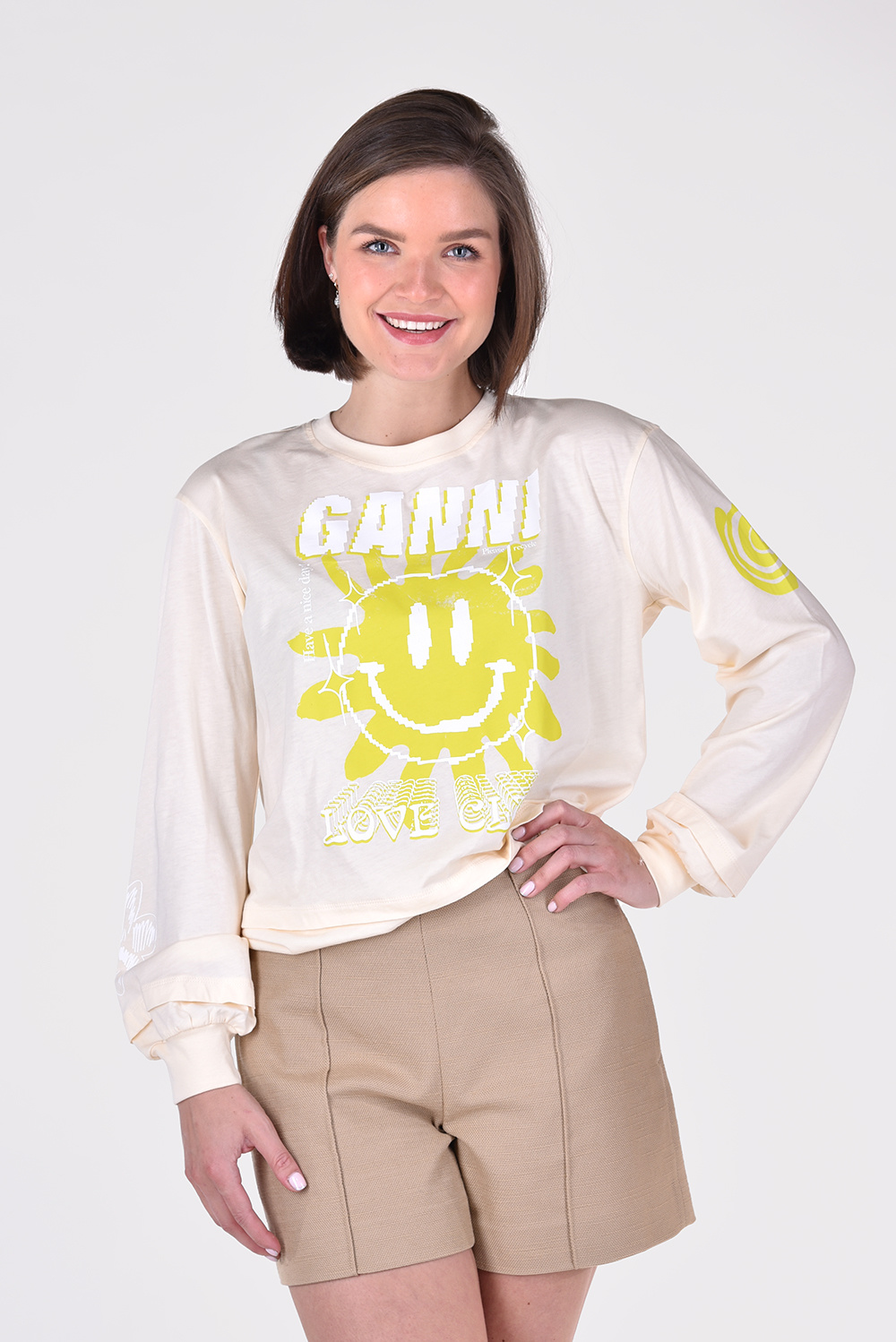 Ganni t-shirt T3189 geel