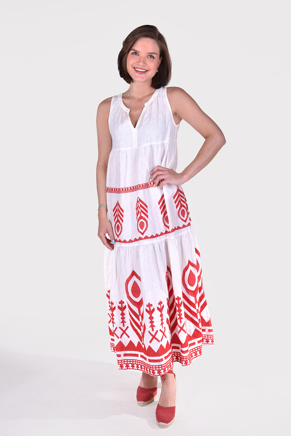 Greek Archaic Kori jurk 230371 white/red Greek Archaic Kori jurk 230371 white/red