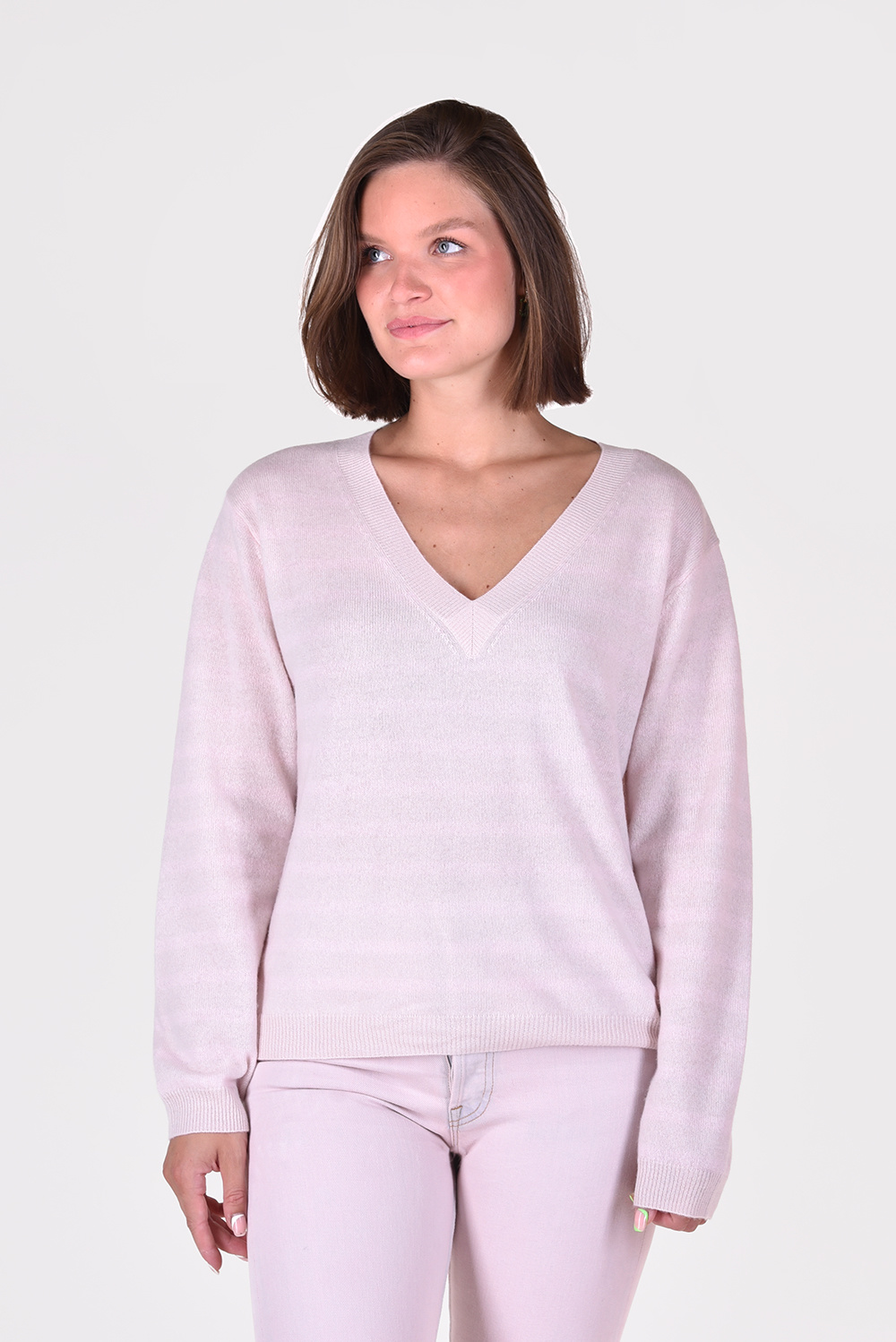 People's Republic of Cashmere trui Striped Boxy V-Neck roze People's Republic of Cashmere trui Striped Boxy V-Neck roze