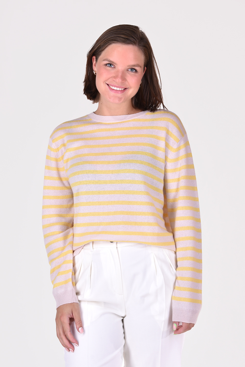 People's Republic of Cashmere trui Striped Boxy O-Neck 3439 geel People's Republic of Cashmere trui Striped Boxy O-Neck 3439 geel