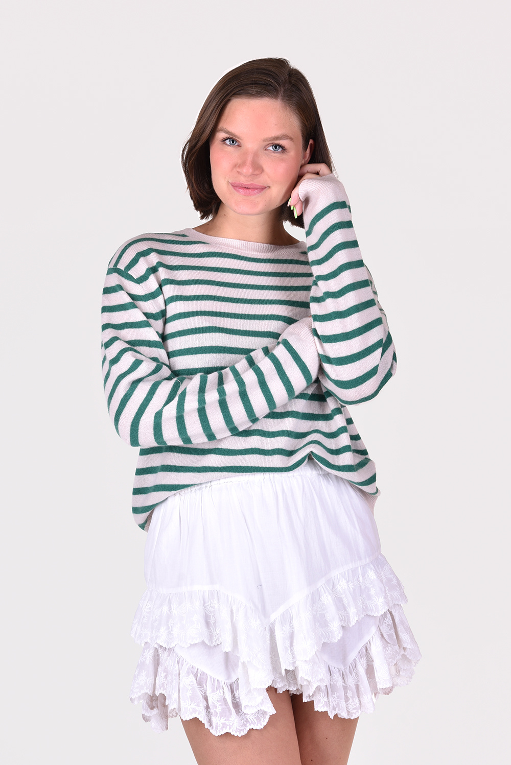 People's Republic of Cashmere trui Striped Boxy O-Neck 3440 groen People's Republic of Cashmere trui Striped Boxy O-Neck 3440 groen