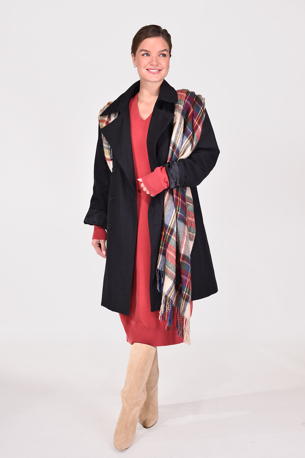 1/OFF Paris jas Trench Check Scarf 221931 zwart 1/OFF Paris jas Trench Check Scarf 221931 zwart