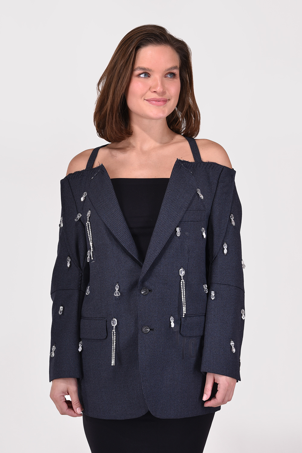 1/OFF Paris jurk Blazer Cut Off Shoulder Stones 23183-3 blauw
