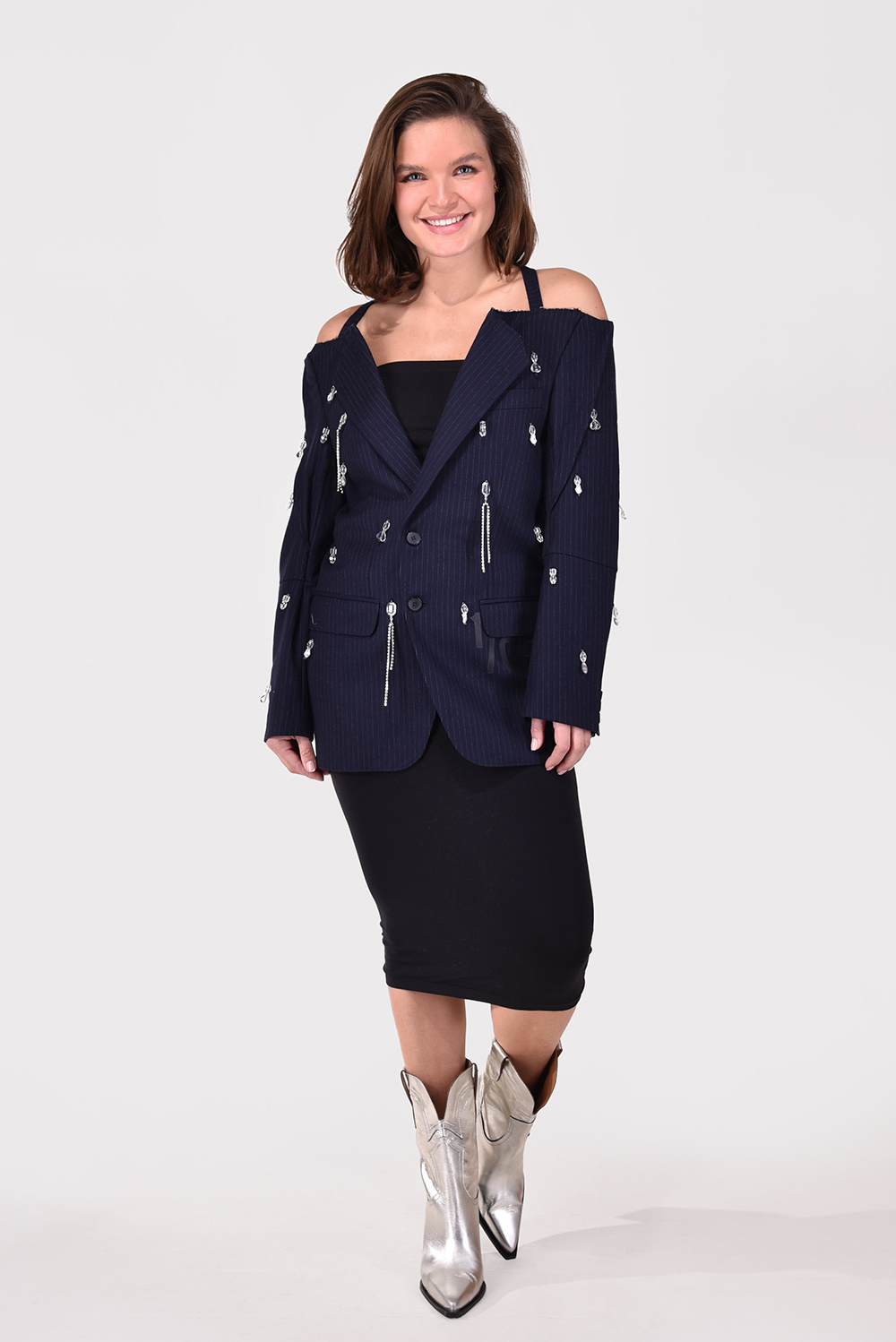 1/OFF Paris jurk Blazer Cut Off Shoulder Stones 23183-3 zwart 1/OFF Paris jurk Blazer Cut Off Shoulder Stones 23183-3 zwart