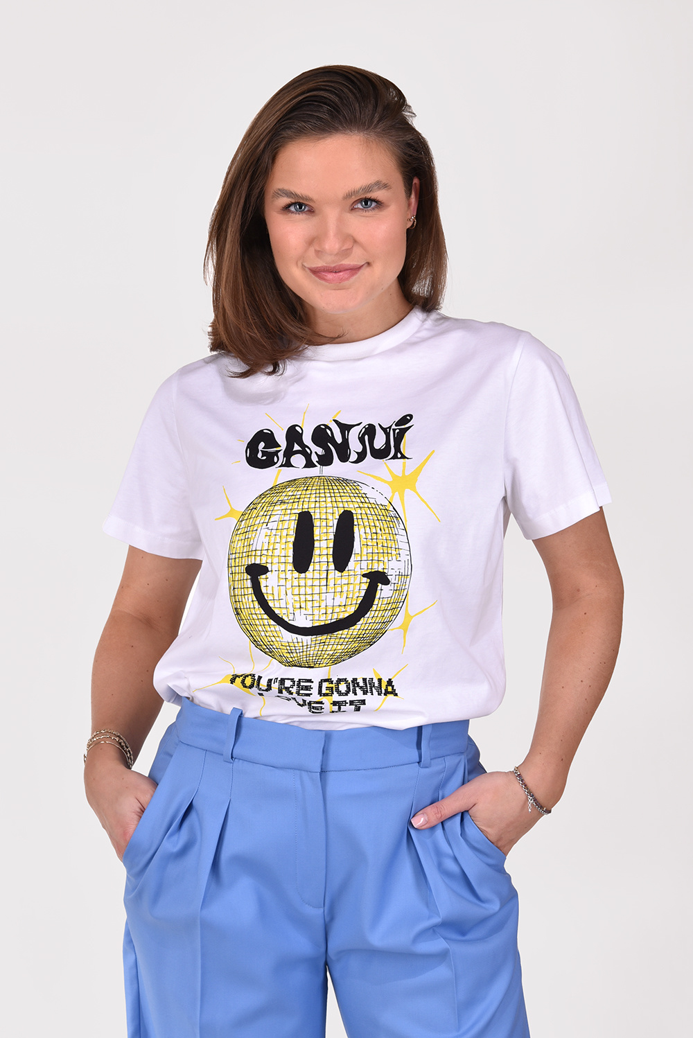 Ganni t-shirt T3356 wit Ganni t-shirt T3356 wit