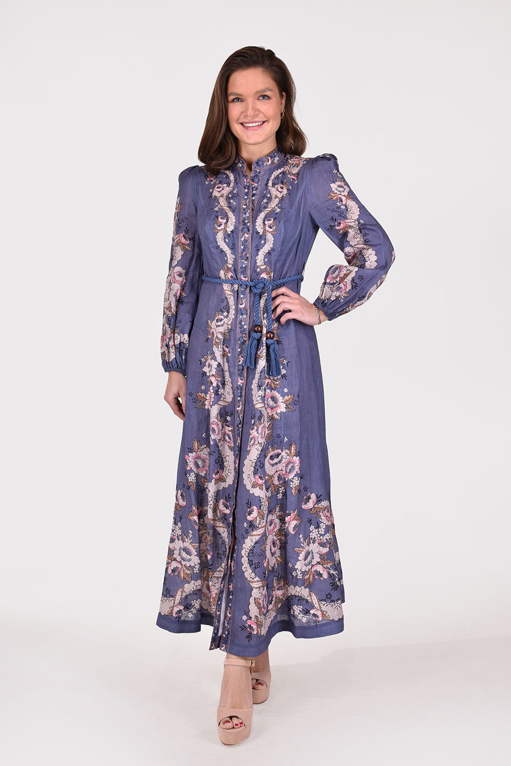 Zimmermann jurk Vitali Long Billow 2359DVIT blauw Zimmermann jurk Vitali Long Billow 2359DVIT blauw